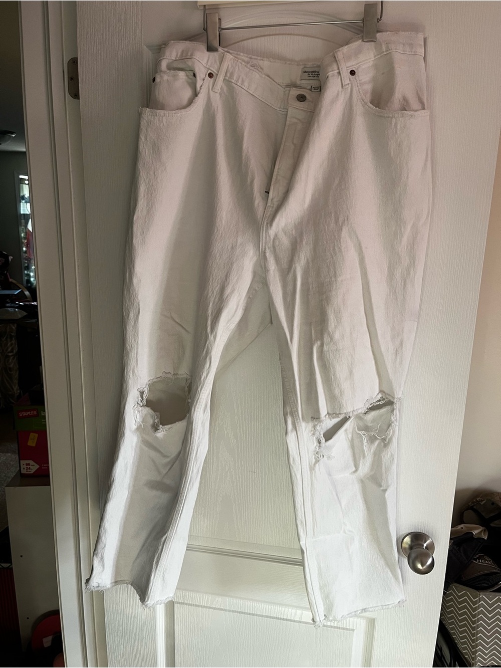 Abercrombie & Fitch White Distressed High-Rise Jeans